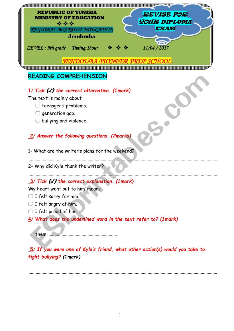 English Mock Test  worksheet
