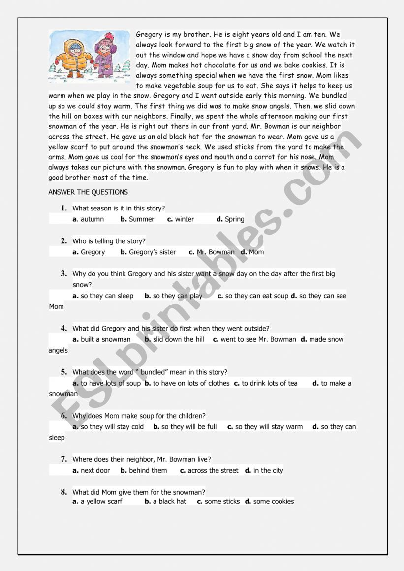 Winter is the best season! worksheet
