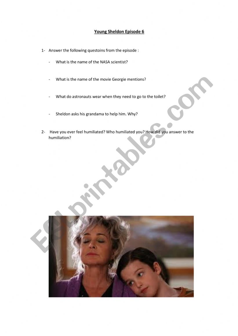 Young Sheldon worksheet Chapter 6