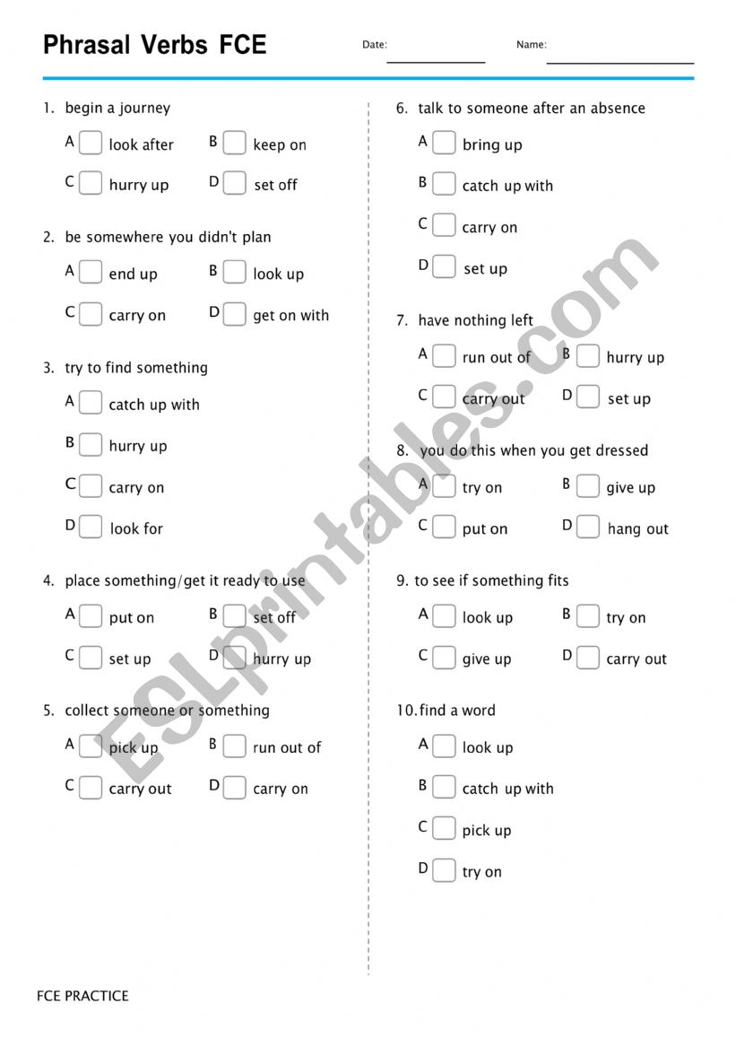 PHRASAL VERBS FOR FCE worksheet