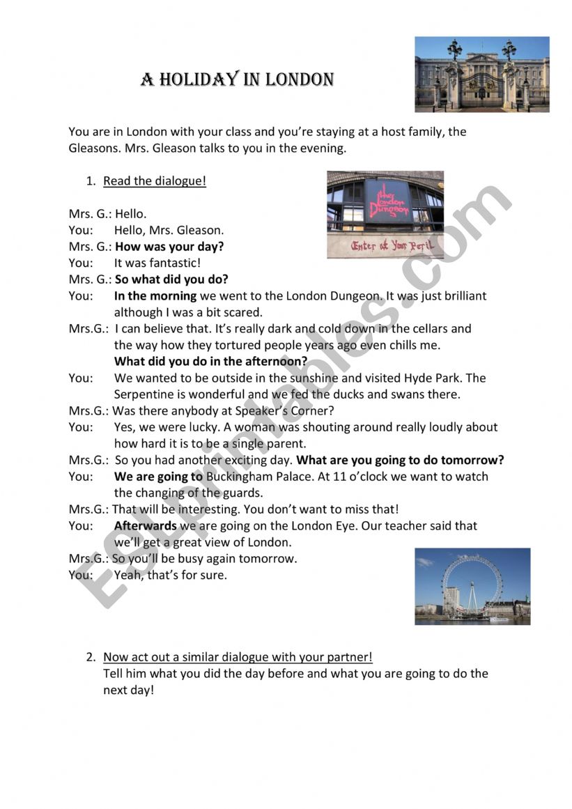 A holiday in London worksheet