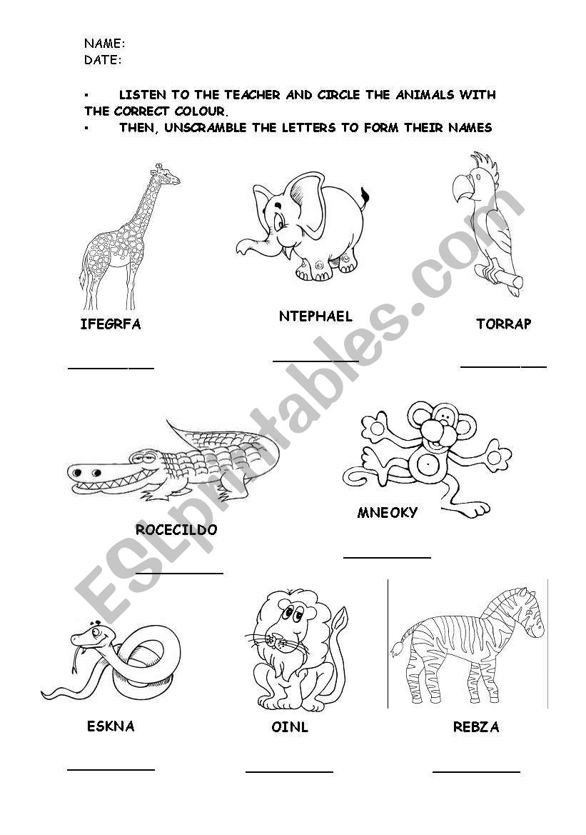 WILD ANIMALS (LISTENING-READING WORKSHEET)