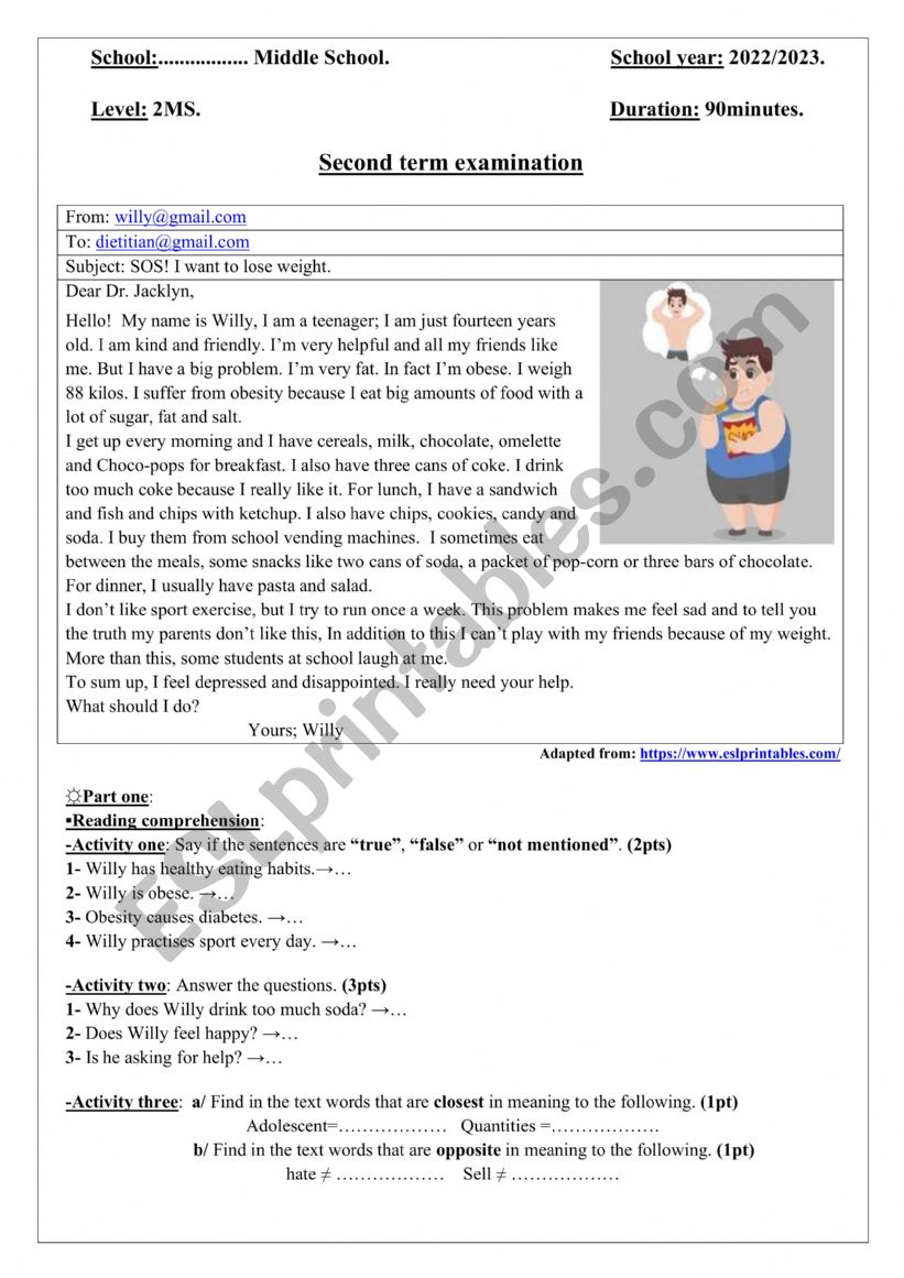 2ms second term examination worksheet