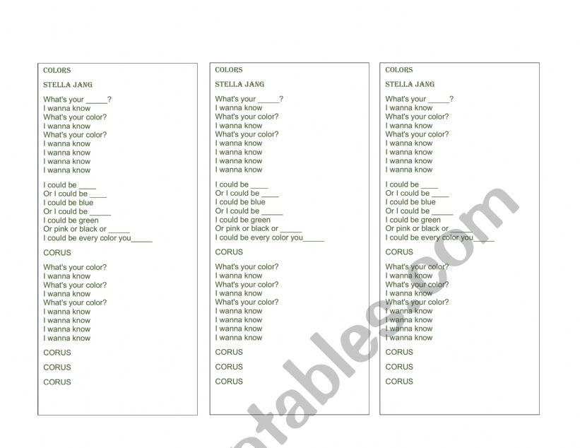 COLORS worksheet