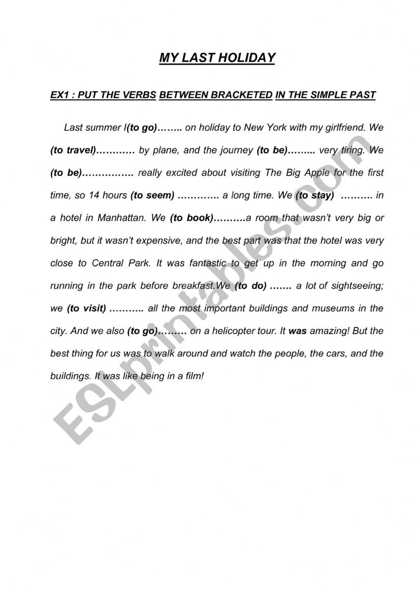 My LAST HOLIDAY worksheet