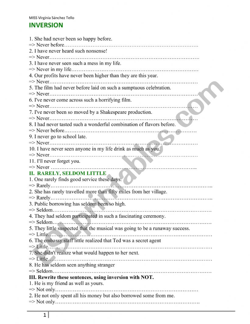 inversion worksheet