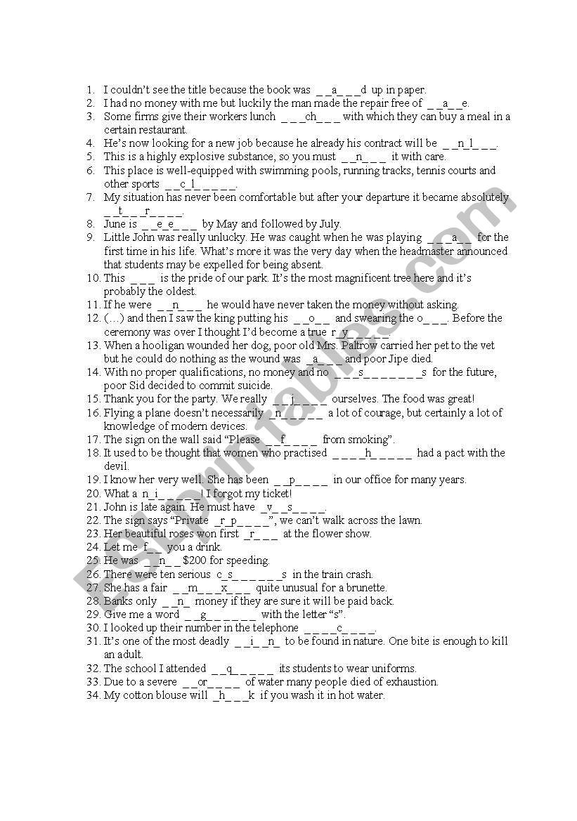 Gap filling worksheet