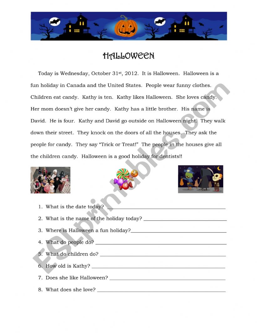 Halloween reading worksheet