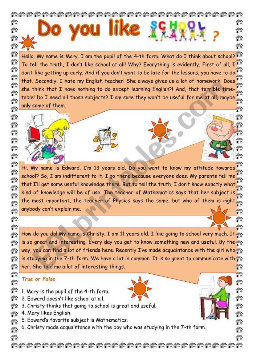 do you like school worksheet
