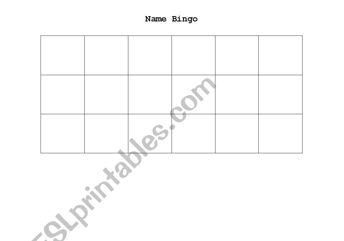 Name Bingo worksheet