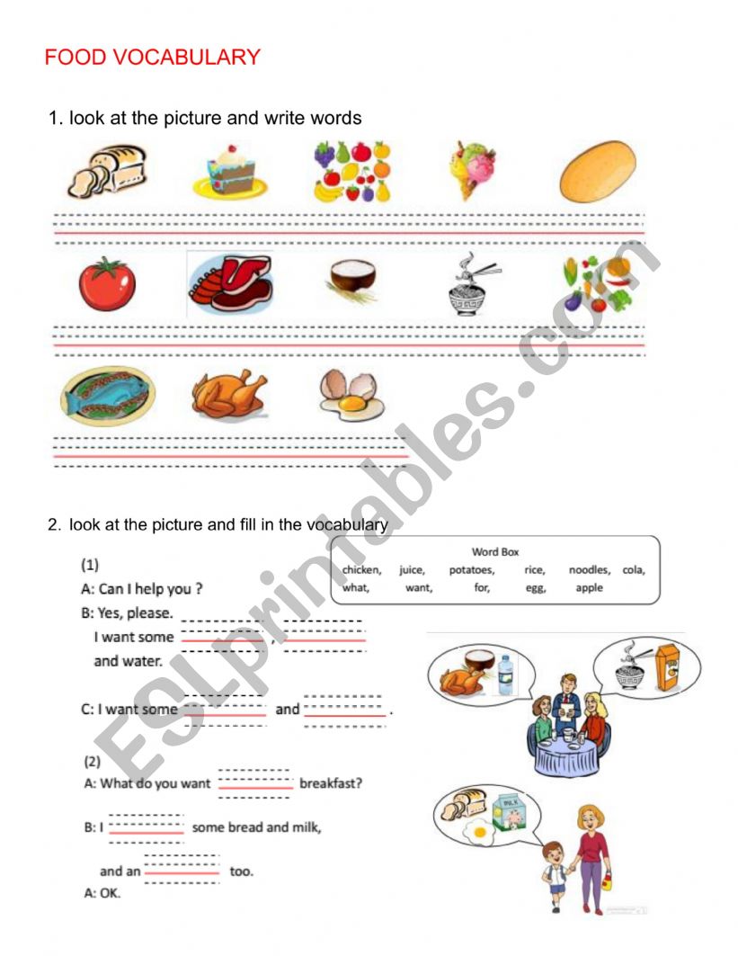 food vocabulary worksheet