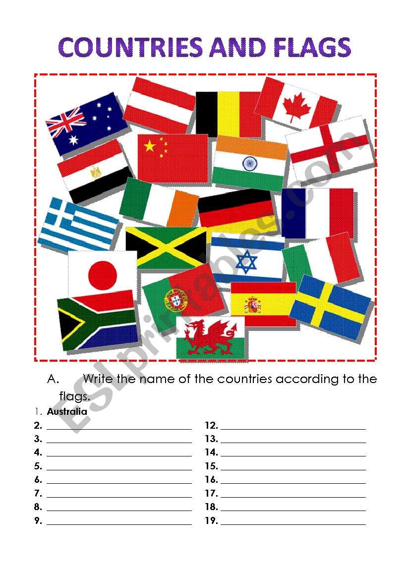 Countries and flags worksheet