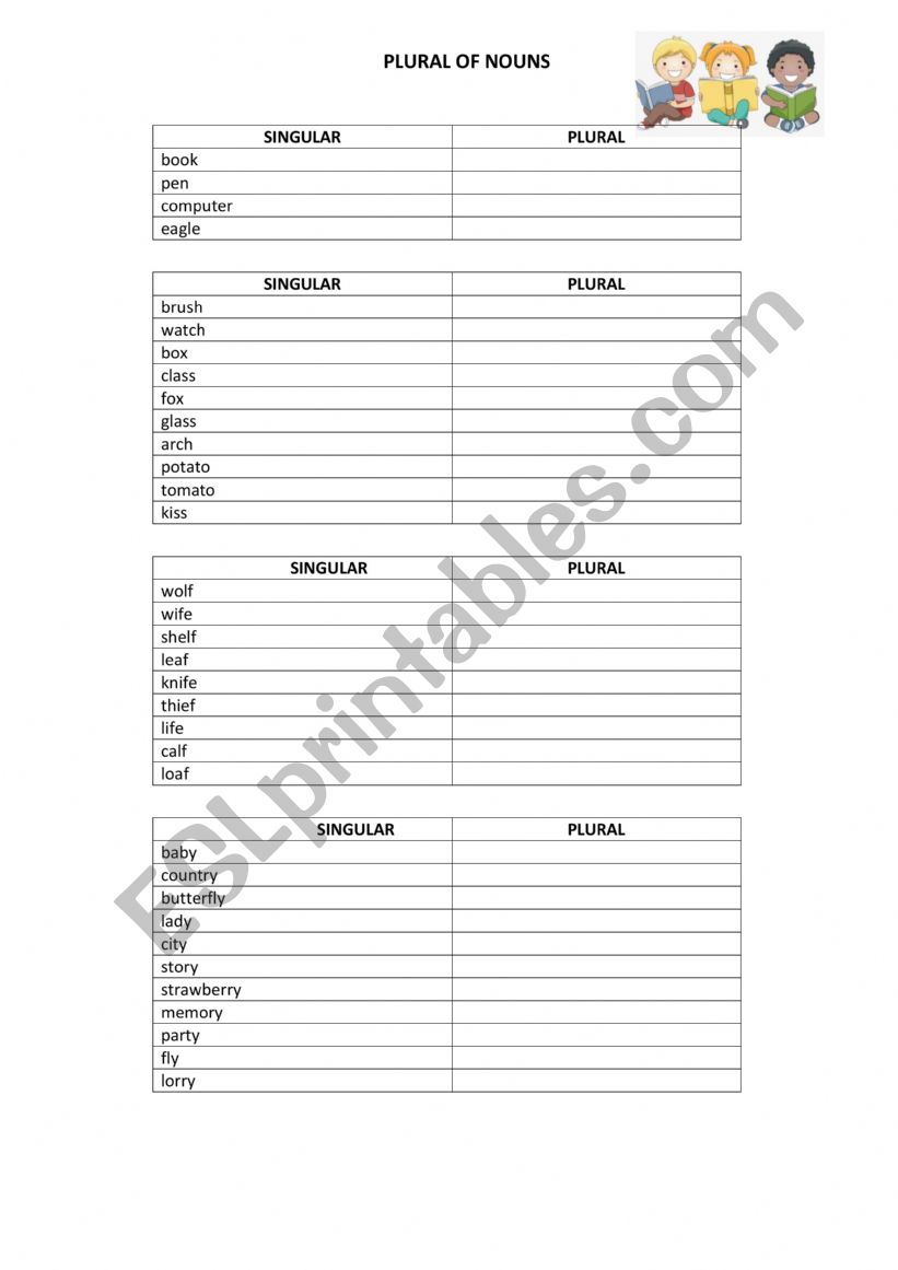 Plural of Nouns worksheet