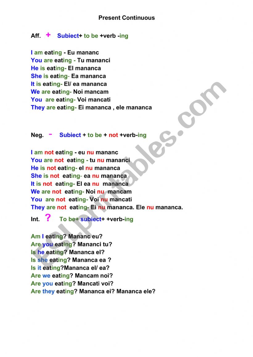 present tense continuous worksheet