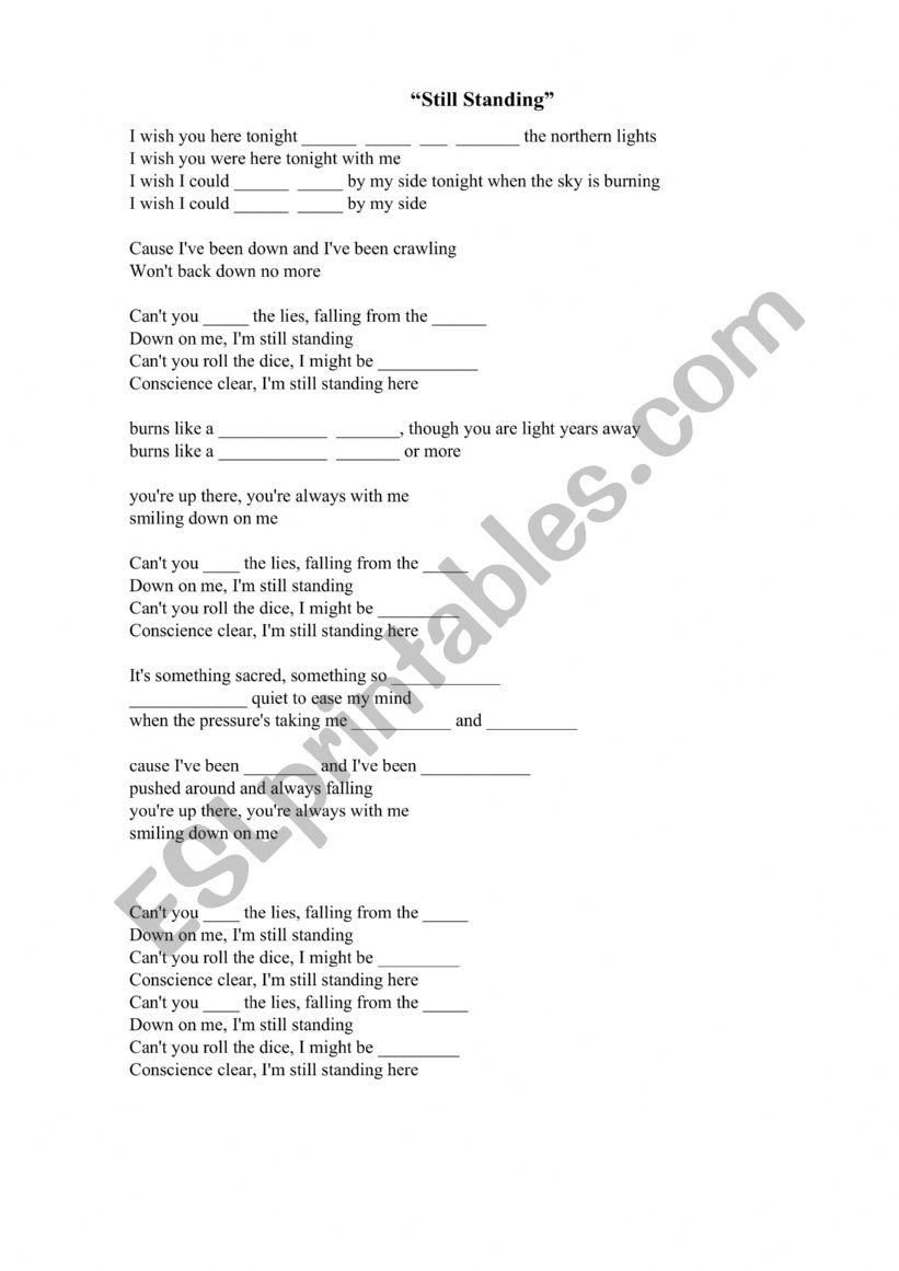 The Rasmus - Still Standing song worksheet