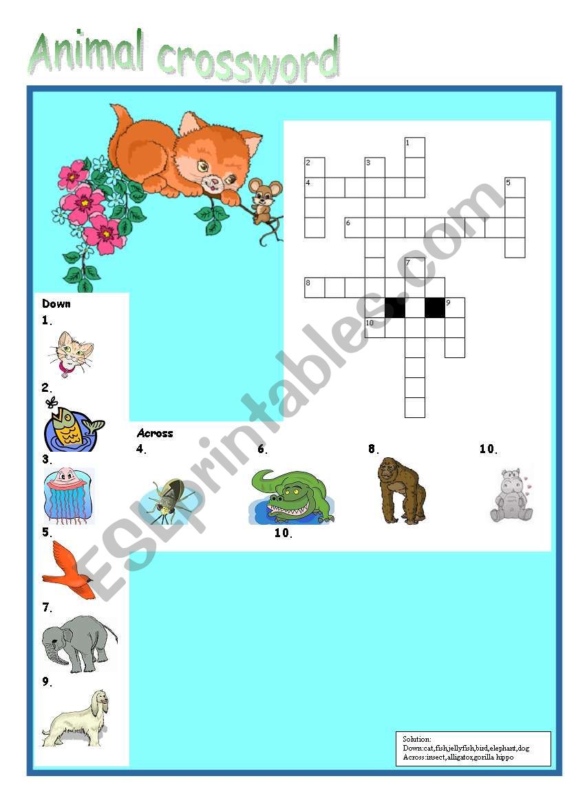 Animal crossword worksheet