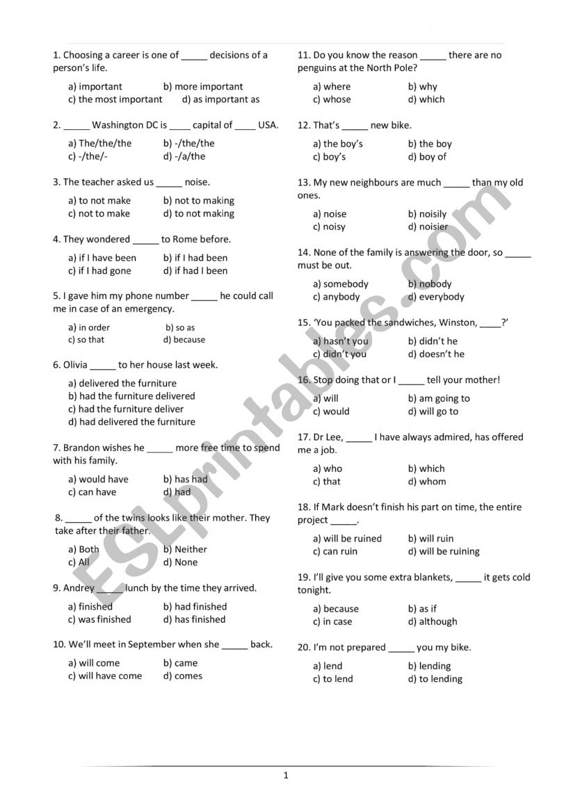 Test B1 InglÃ©s worksheet