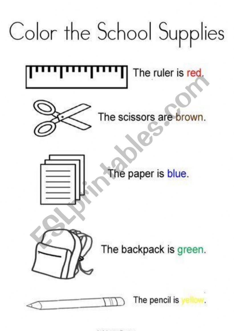 Colour the school objects worksheet
