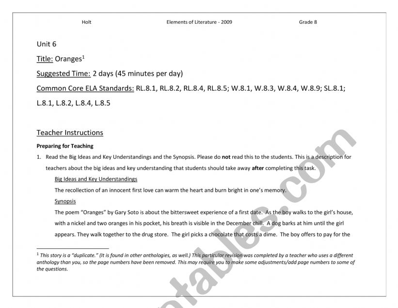 Oranges  worksheet