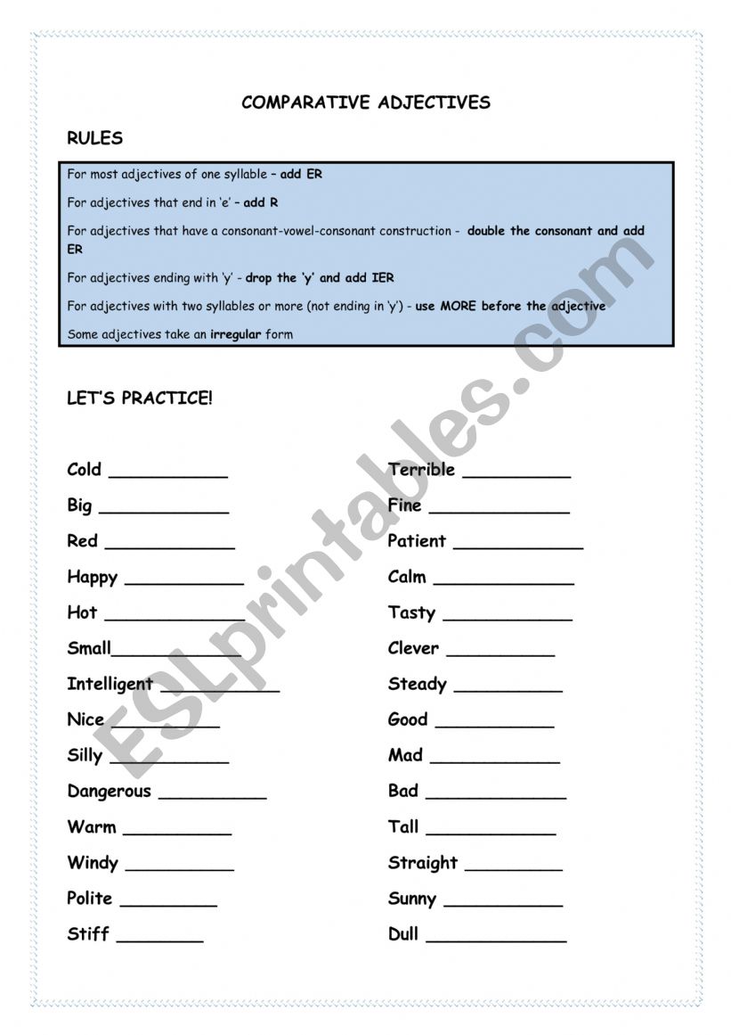 Comparative Adjectives worksheet