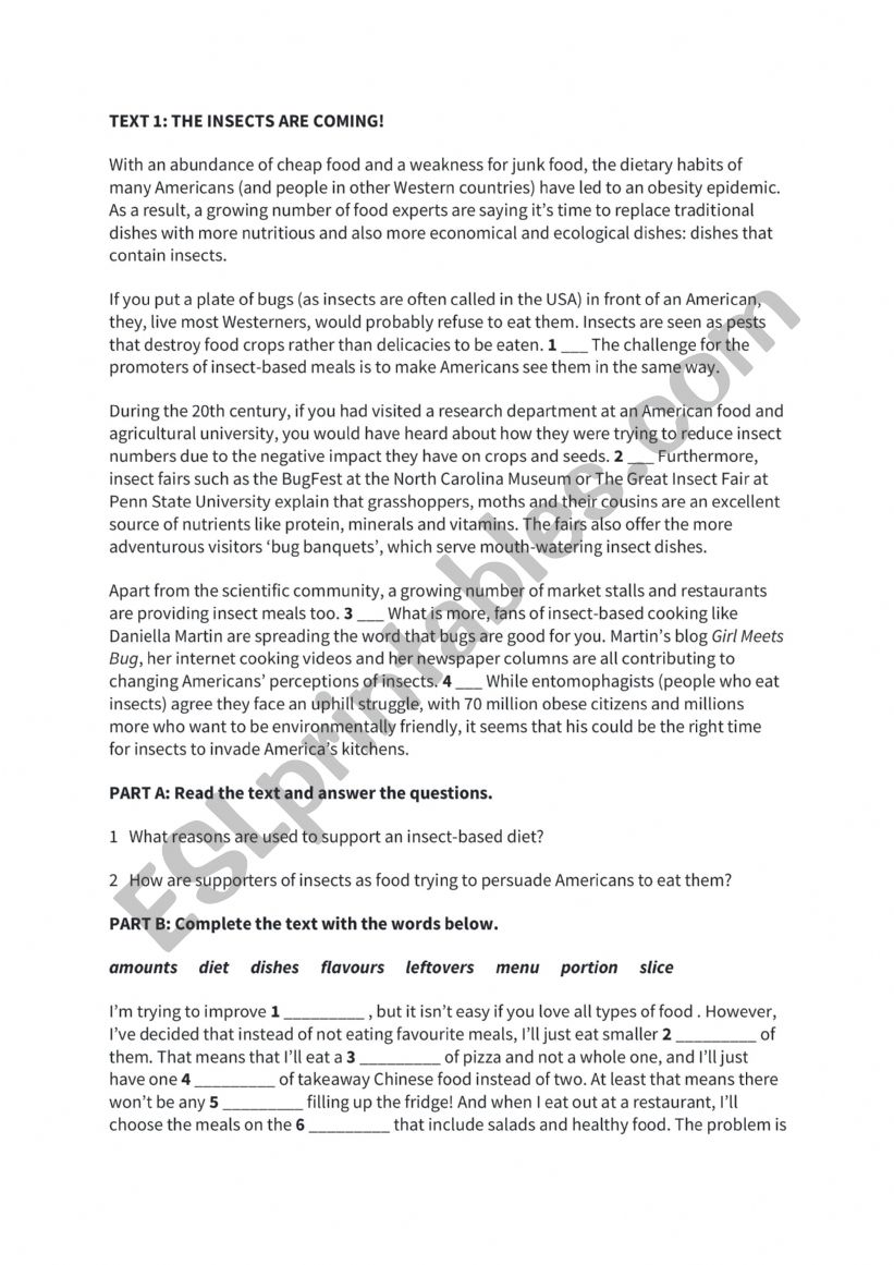 Reading text- Insects are coming
