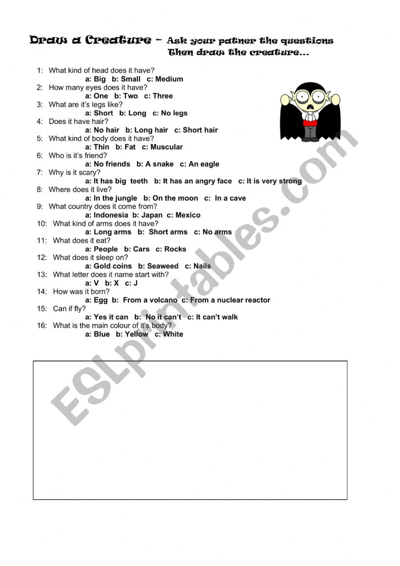 Draw a monster worksheet