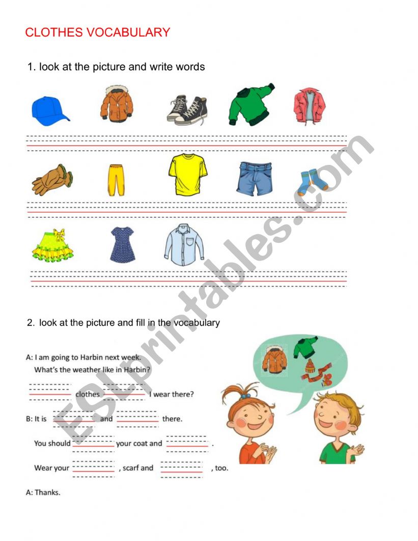 clothes vocabulary worksheet