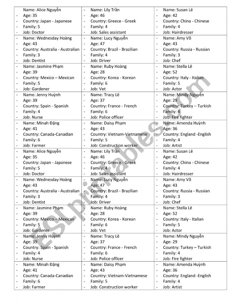 Practice - Self Introduction worksheet