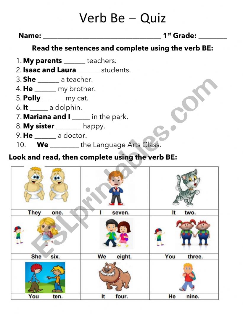 Verb Be Quiz Affirmative worksheet