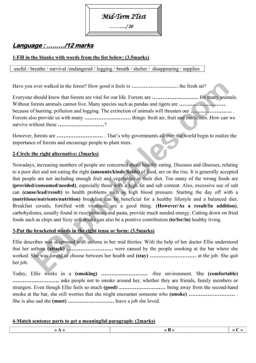 mid-term2 test worksheet
