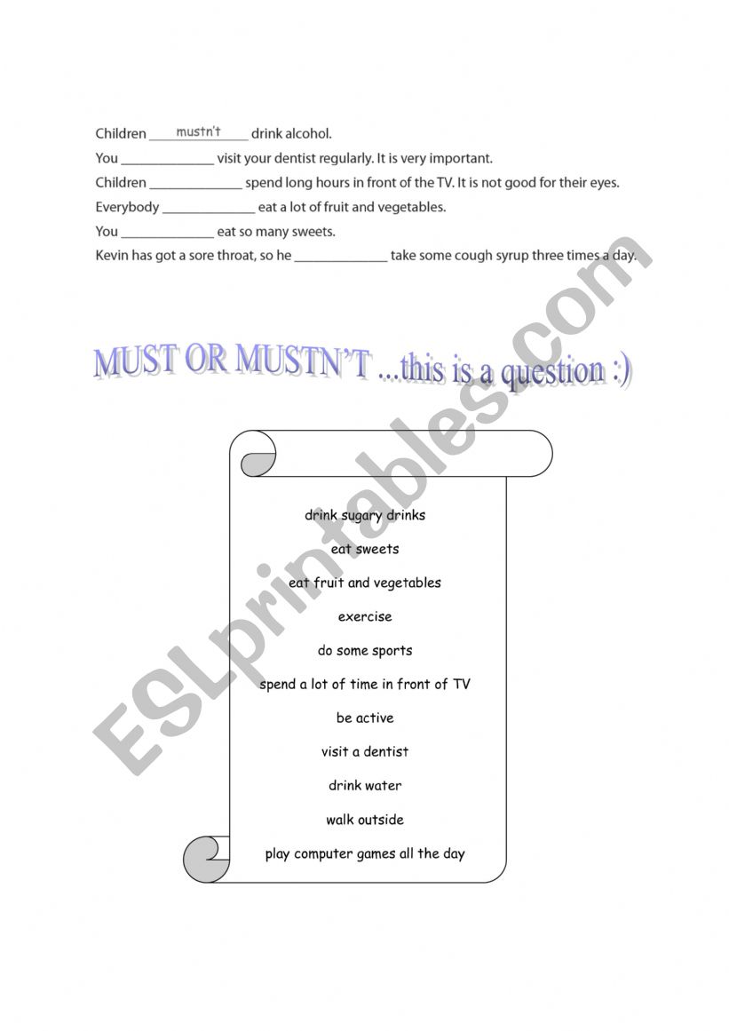 must or mustn�t worksheet