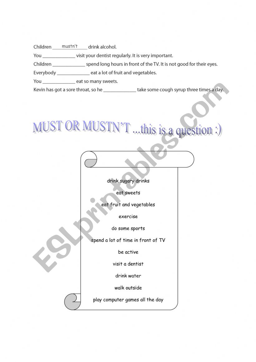 must or mustnÃ¯Â¿Â½t worksheet