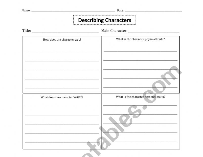 Describing Character graphicorganizer