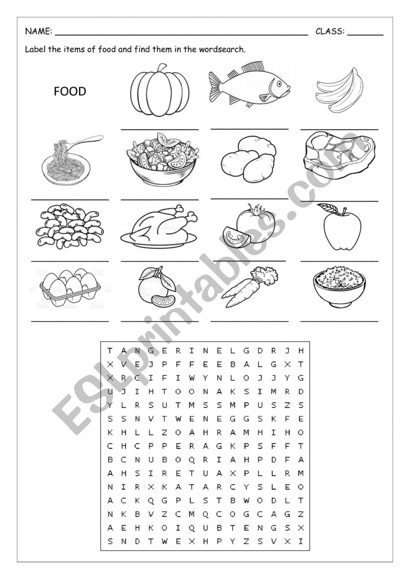 ITEMS OF FOOD worksheet