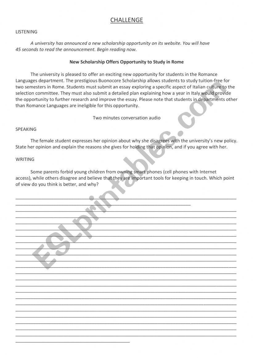 Challenge worksheet