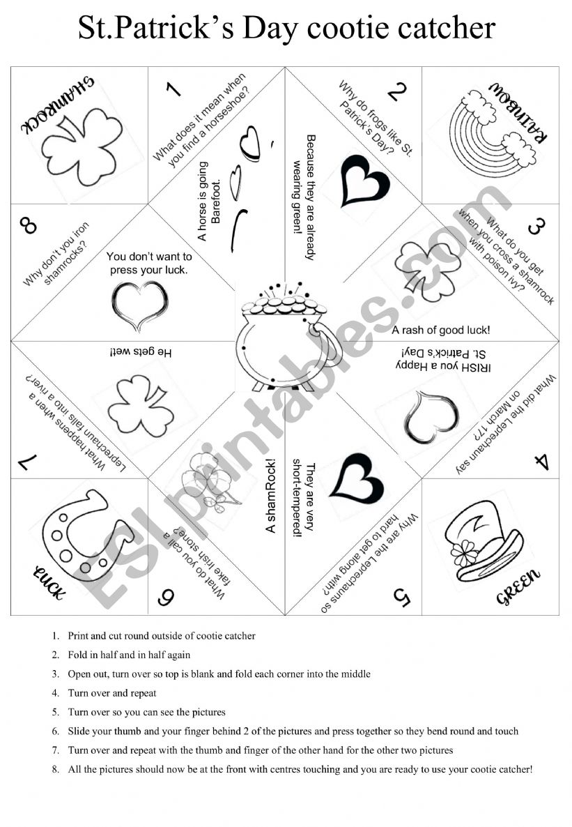 St patrick s day cootie catcher esl worksheet by anqu81