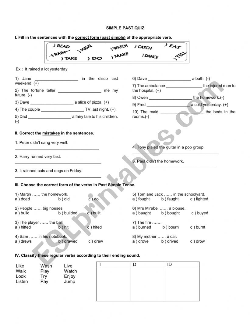 PAST SIMPLE QUIZ worksheet