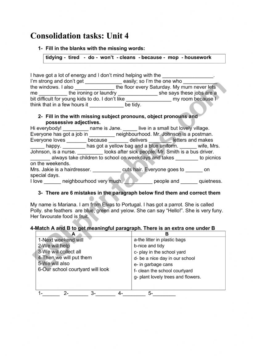 consolidation tasks for 6th formers in Tunisian primary schools