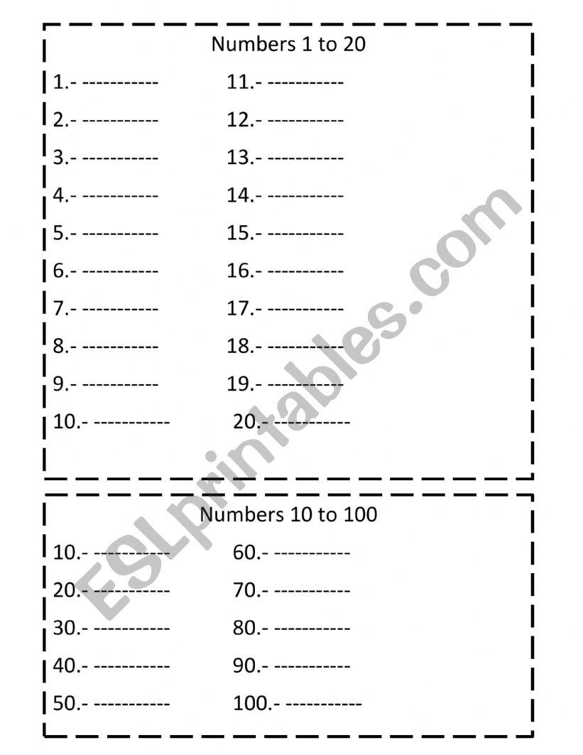 numbers worksheet