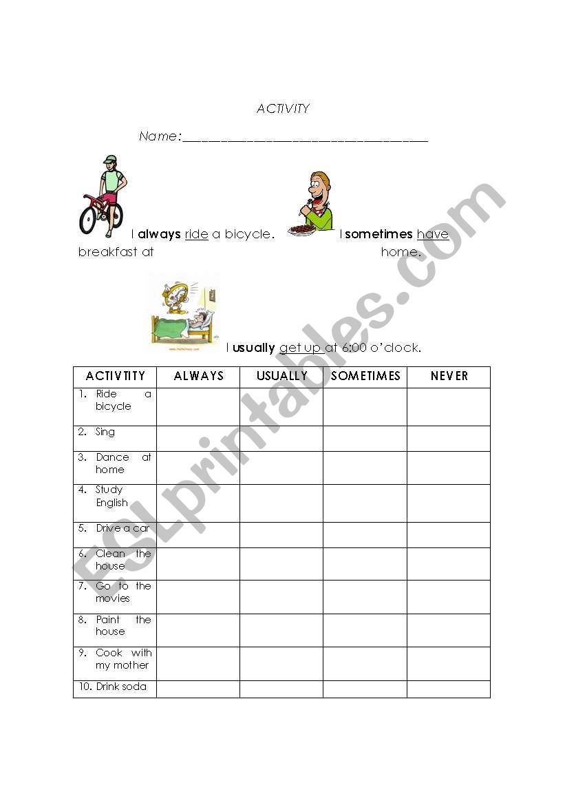 Adverbs of frecuency worksheet