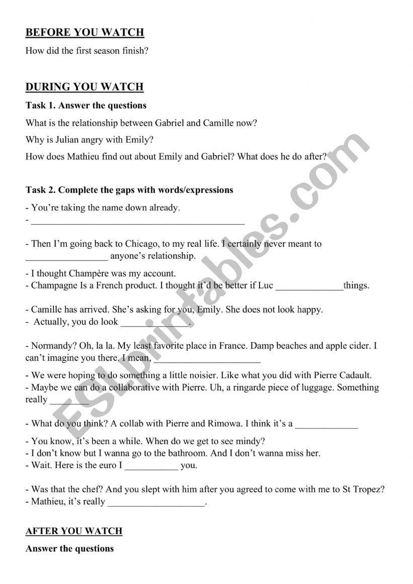 Emily in Paris Season 2 Episode 1 tasks