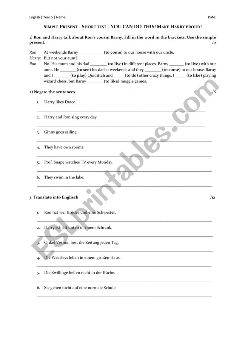 Test Simple Present worksheet