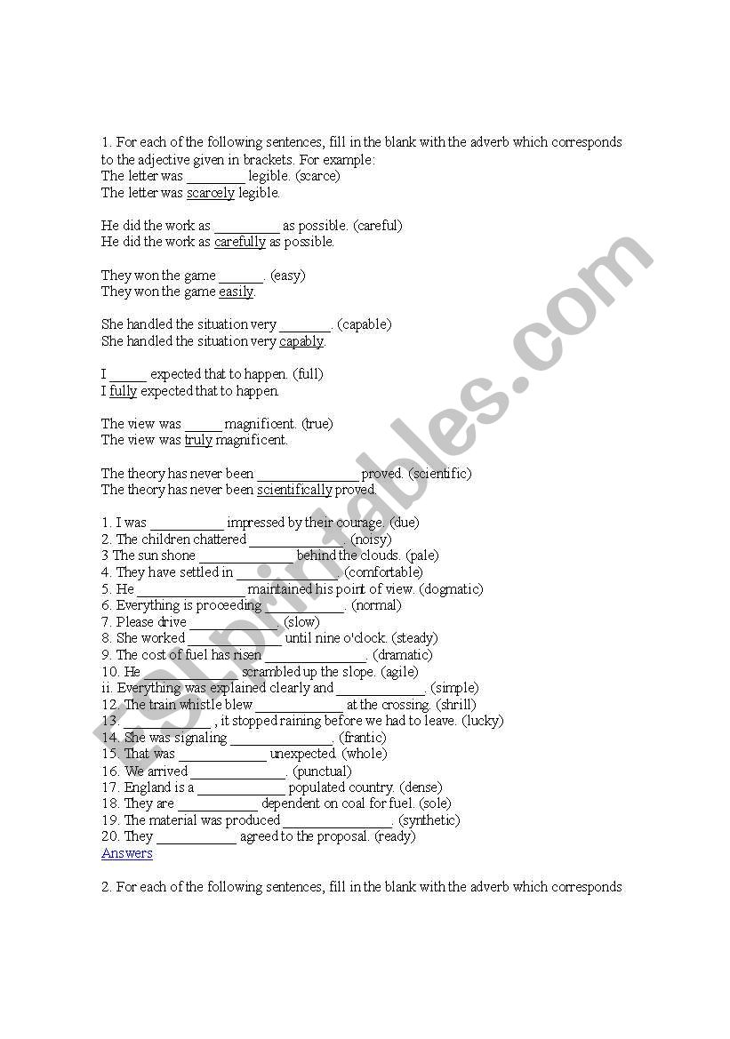 adverb of manner worksheet