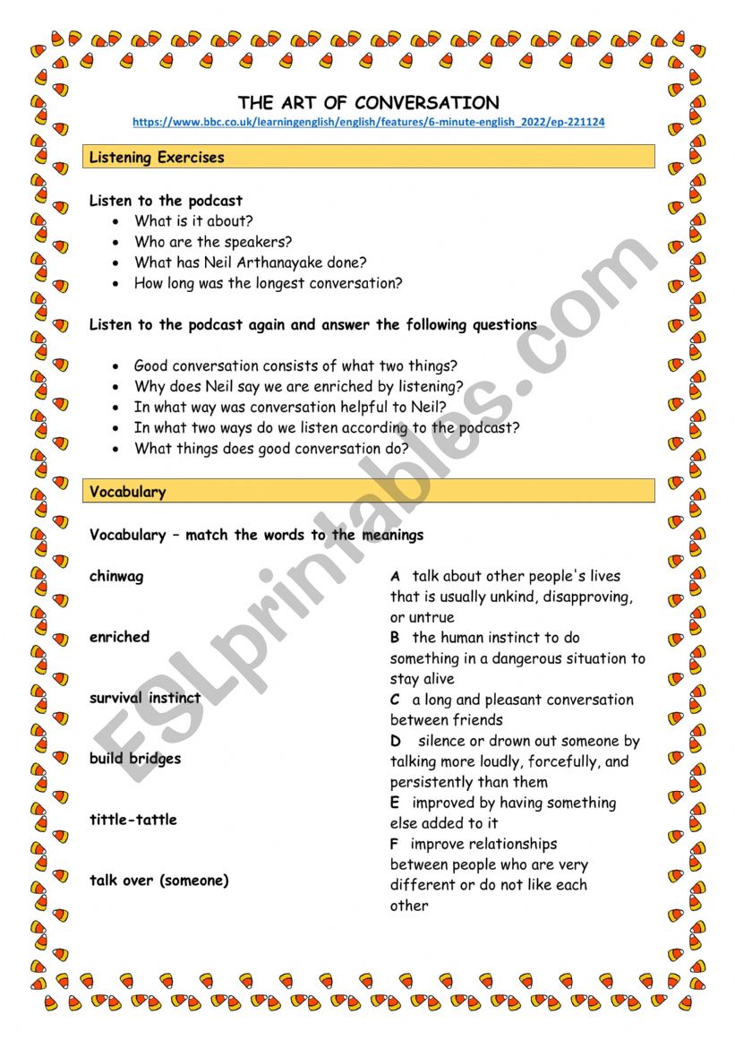 The Art of Conversation Worksheet