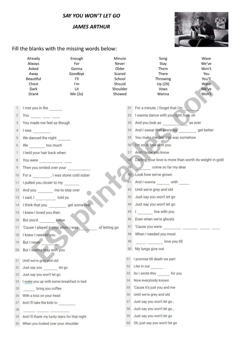 Say you wonÂ´t let go (by James Arthur)