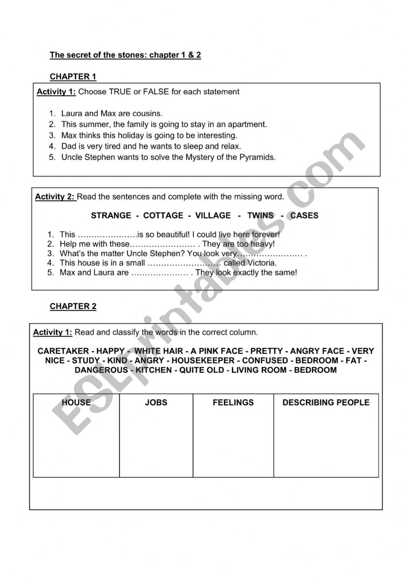 The secret of the stones worksheet