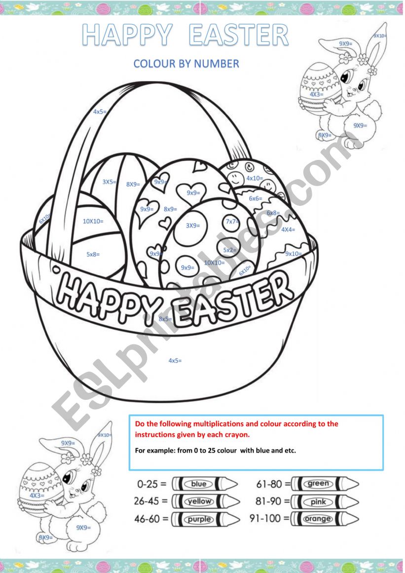 Happy Easter: color by number worksheet