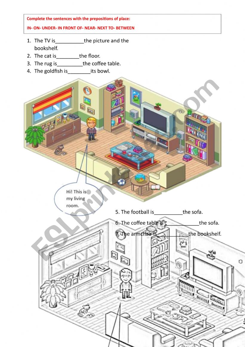 Prepositions of place and living room