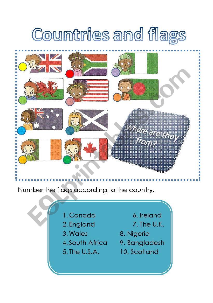 Countries and flags worksheet