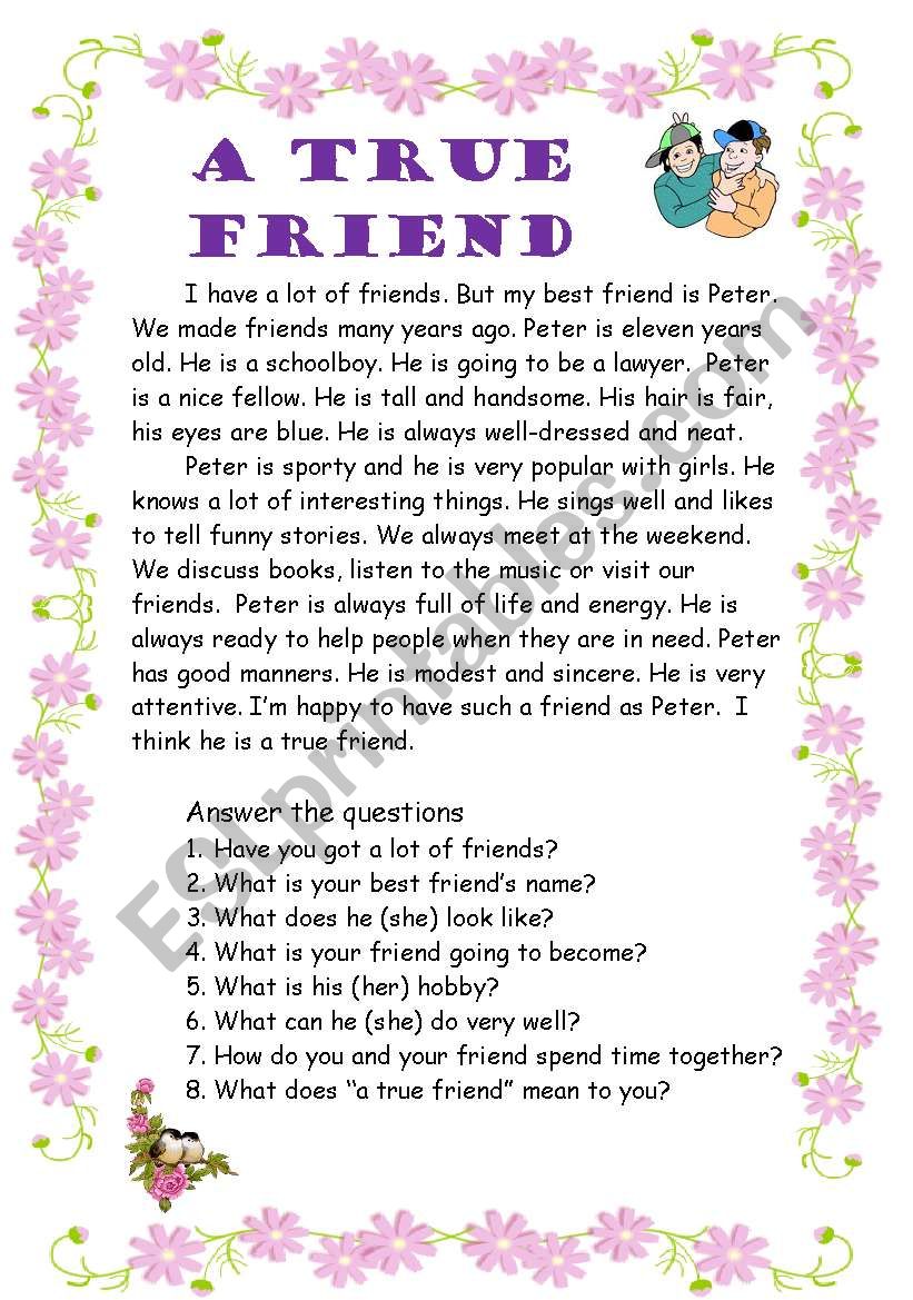 A true friend worksheet